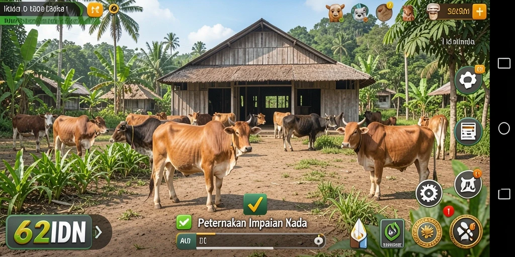Tampilan gameplay 62IDN dengan aktivitas pertanian yang seru.