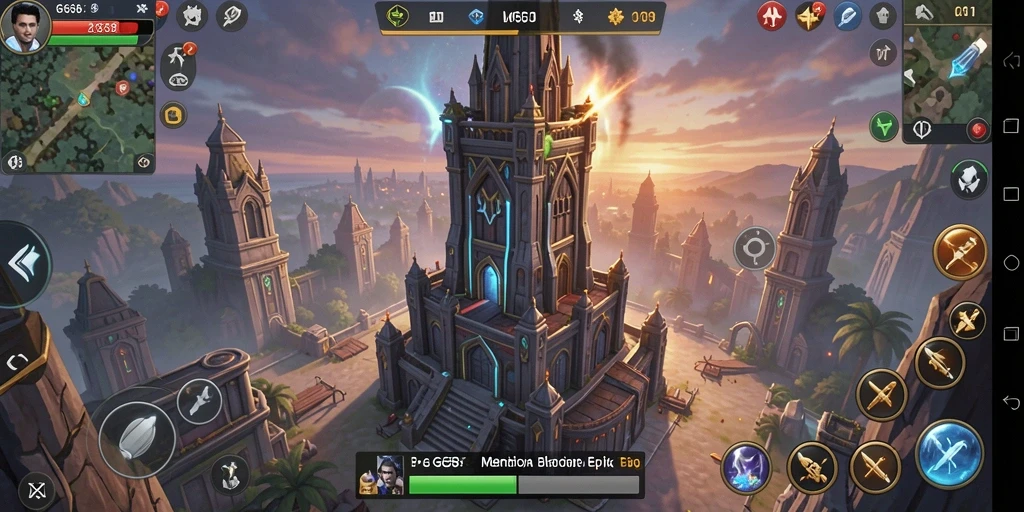 Screenshot utama G668 menampilkan pertarungan menara pertahanan melawan musuh.
