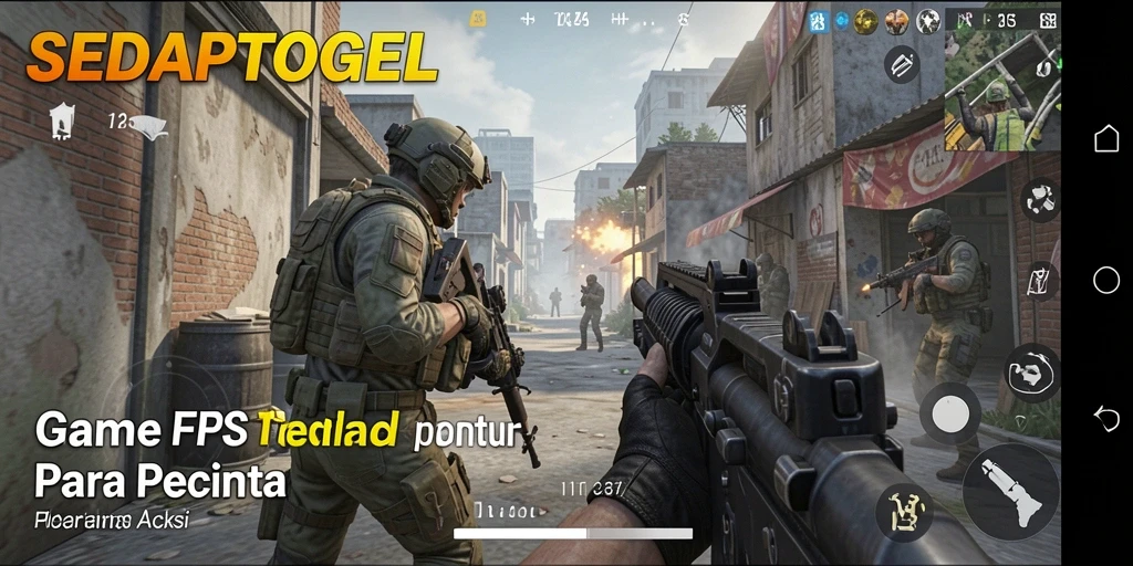 Tampilan gameplay menegangkan SEDAPTOGEL dengan pertarungan FPS yang seru.