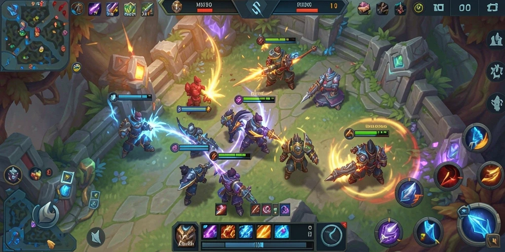 Gameplay seru di UNTUNGGO dengan karakter unik dalam pertempuran MOBA.